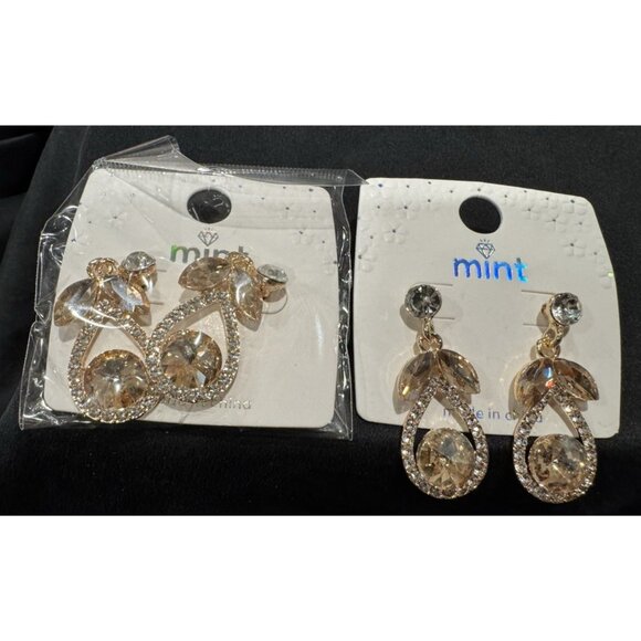 Mint Faux Amber Gold Crystal Rhinestone Earrings Party Wedding Cruise NEW - Picture 4 of 5